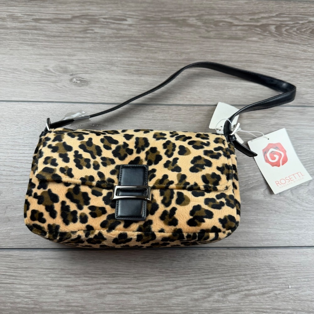Rosetti Womens Shoulder Bag Leopard Print Faux Fur Animal Brown OS